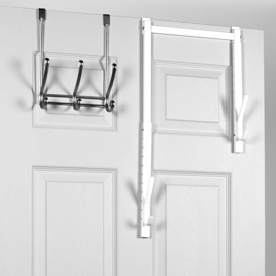 Over The Door Hanger, 2 Organizer Rack, Adjustable Height Hooks For Coat, Hat, Scarf, Bag, Accessory-White, , alternate image number null