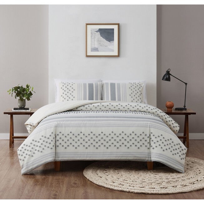 Mia Tufted Texture Grey 3 Piece Comforter Set, GREY, hi-res image number null
