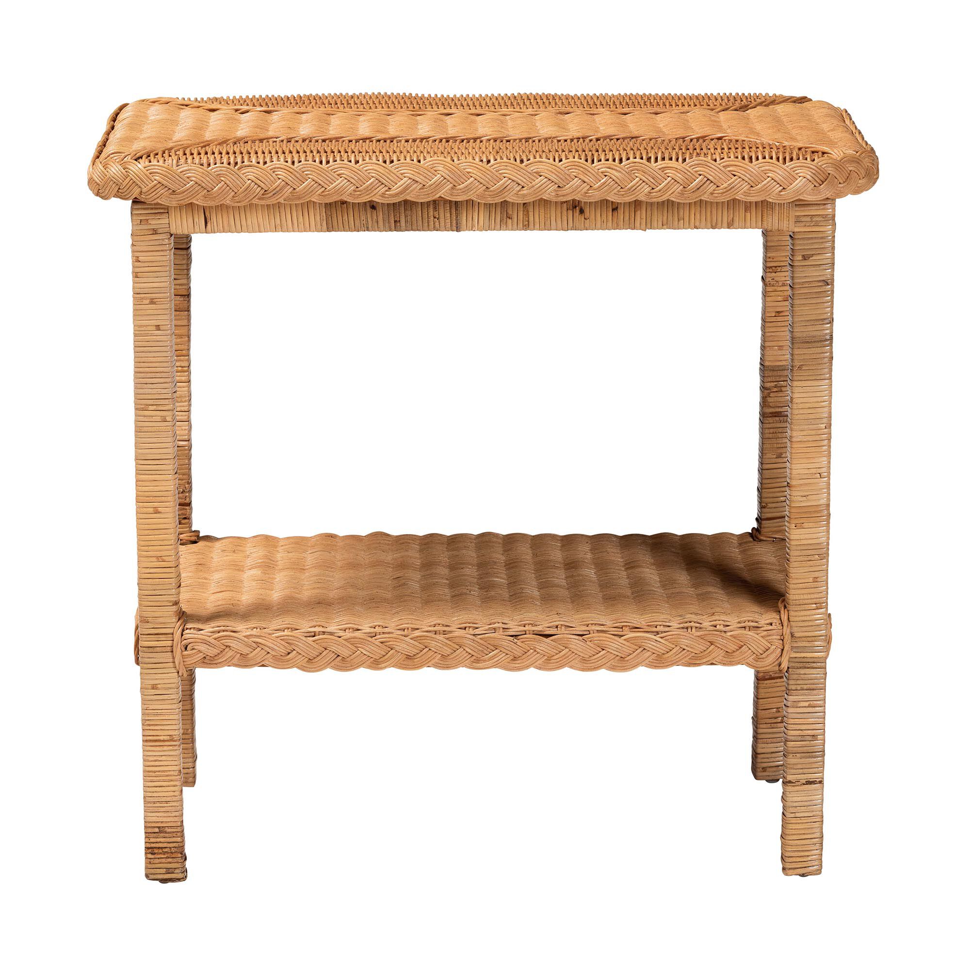 Minahasa Bohemian Light Honey Braided Rattan Side Table, HONEY, alternate image number 2