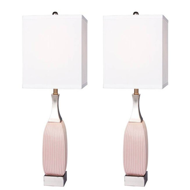 Pink & Nickel Ceramic 26.5 inches Table Lamp, Set 2, NICKEL, hi-res image number null
