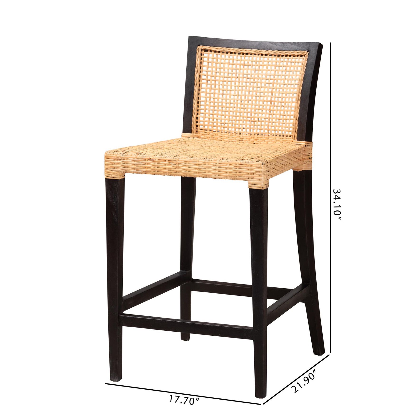 Lingga Modern Bohemian Dark Brown Mahogany Wood And Natural Rattan Counter Stool, , alternate image number 9