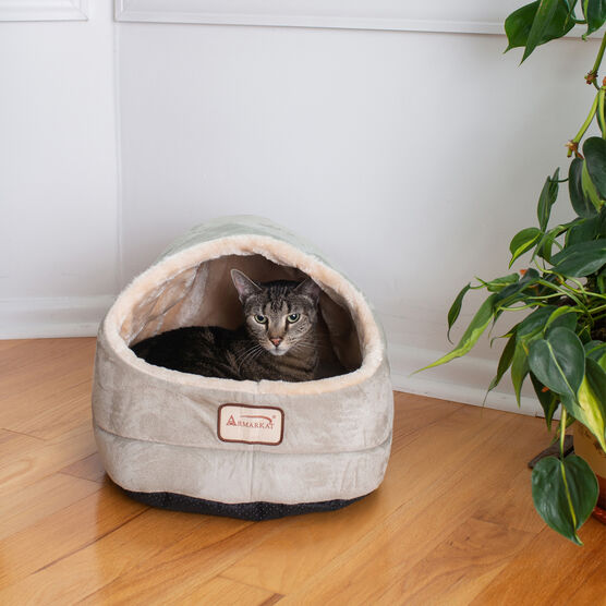 Faux Suede, Faux Fur Pet Cat Dog Cave Pet Bed, Sage Green/ Beige, , alternate image number null