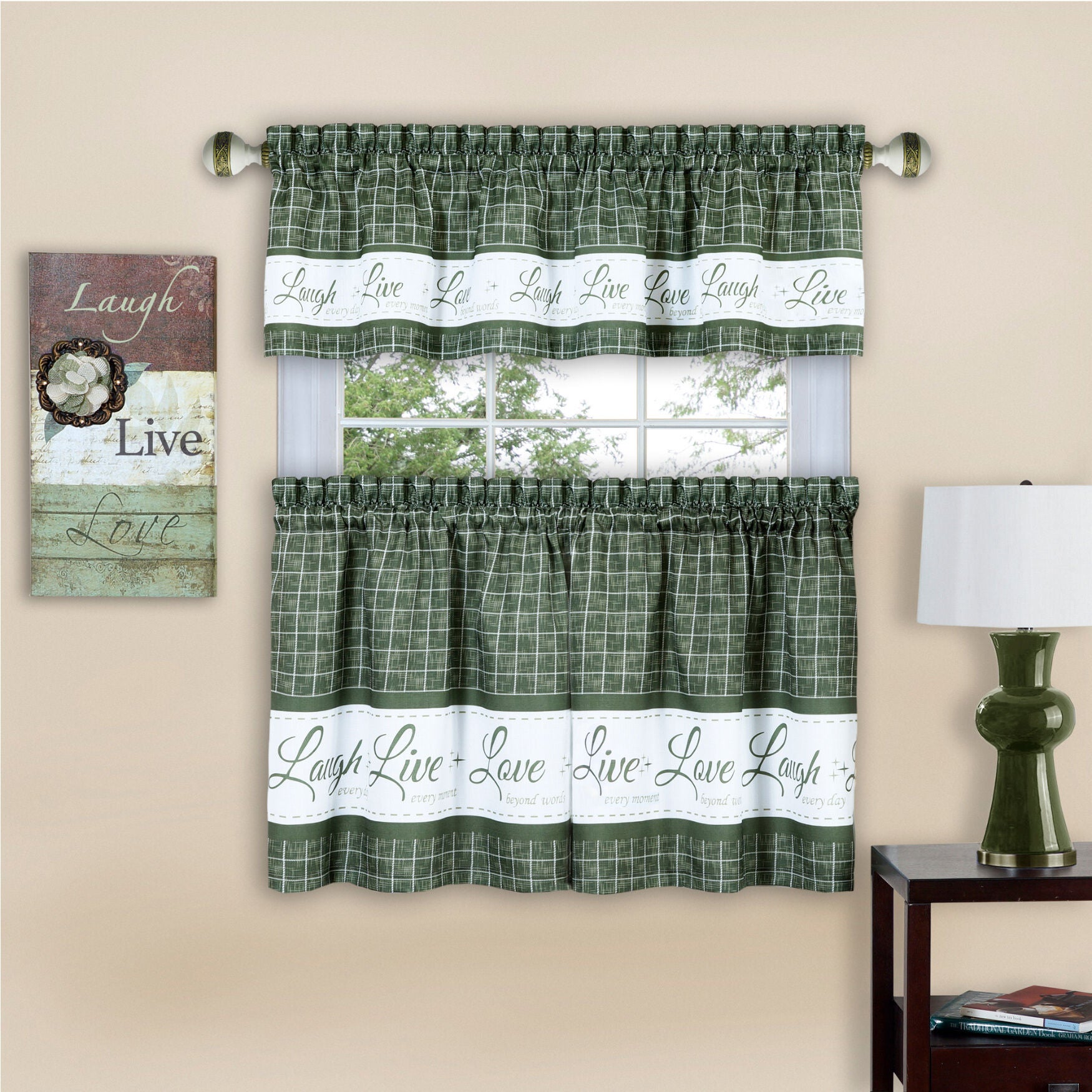 Live, Love, Laugh Window Curtain Tier Pair and Valance Set - 58x24, , alternate image number 5