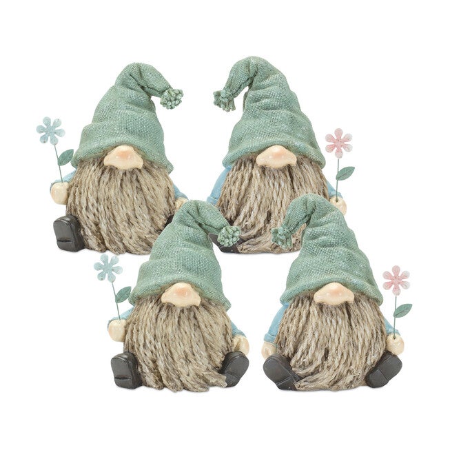 Stone Garden Gnome Figurine With Flower Stem Accent (Set Of 4), , alternate image number 4