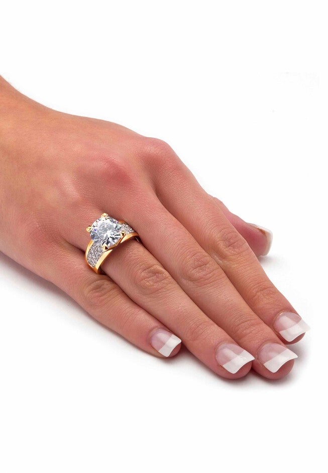 Yellow Gold-Plated Round Engagement Anniversary Ring Cubic Zirconia, , alternate image number 2