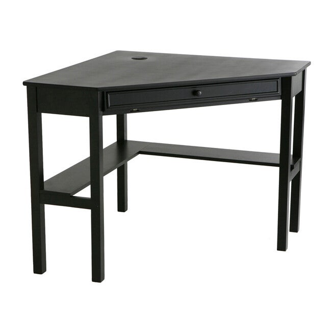 Solid Wood Modern Corner Computer Desk, PAINTED BLACK, hi-res image number 0