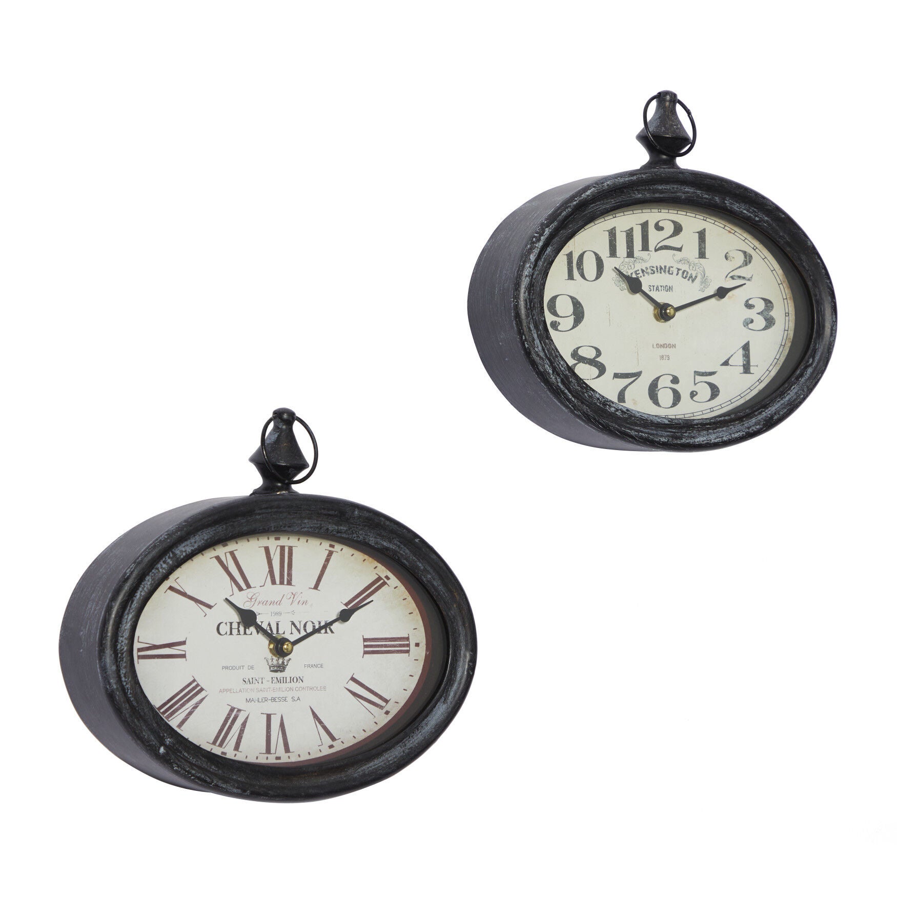 Set Of 2 Cream Metal Vintage Wall Clock, , alternate image number 2