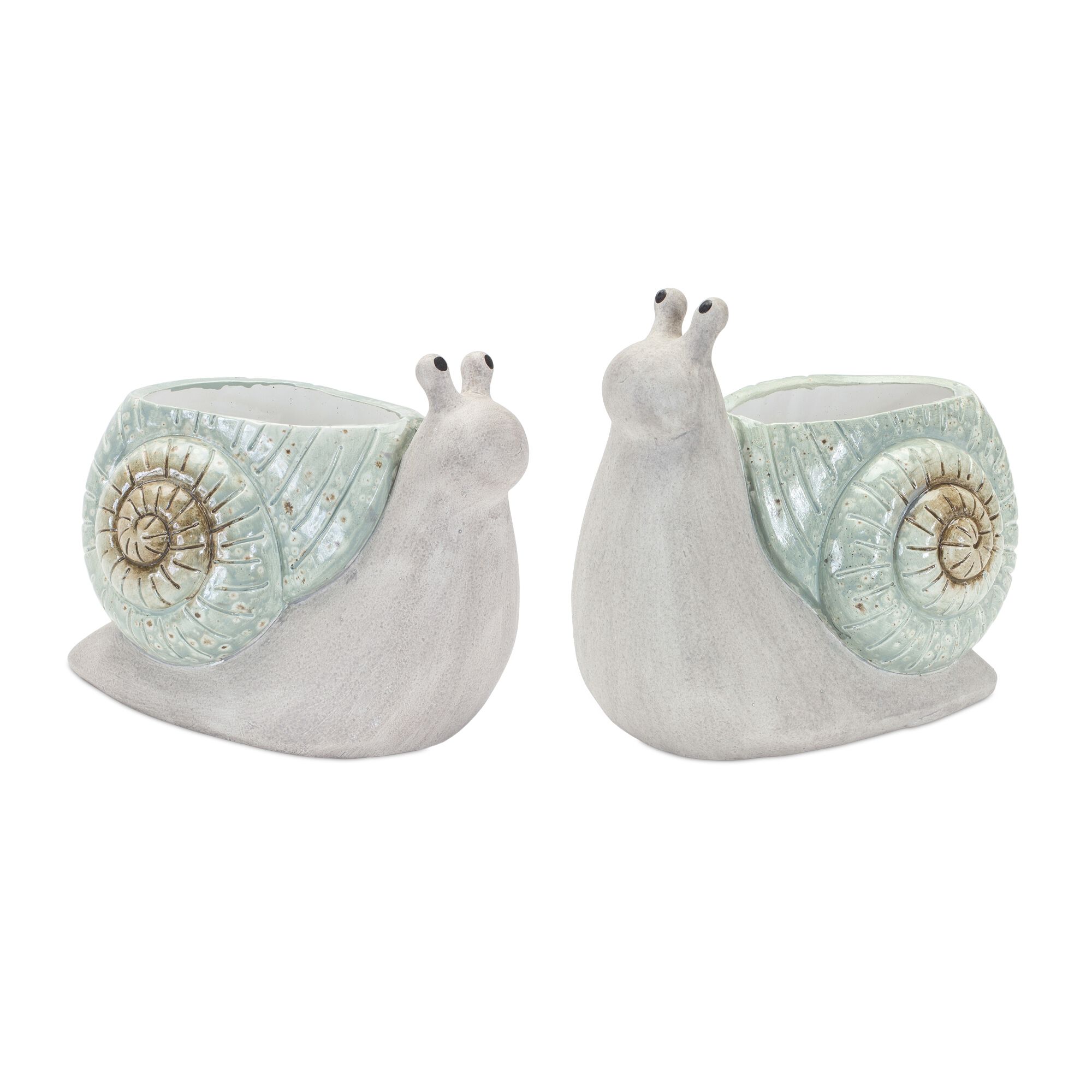 Snail Planter (Set of 2) 8.25 inchesL x 6.5 inchesH, 7.25 inchesL x 7 inchesH Terra Cotta, BLUE GREY, hi-res image number 0