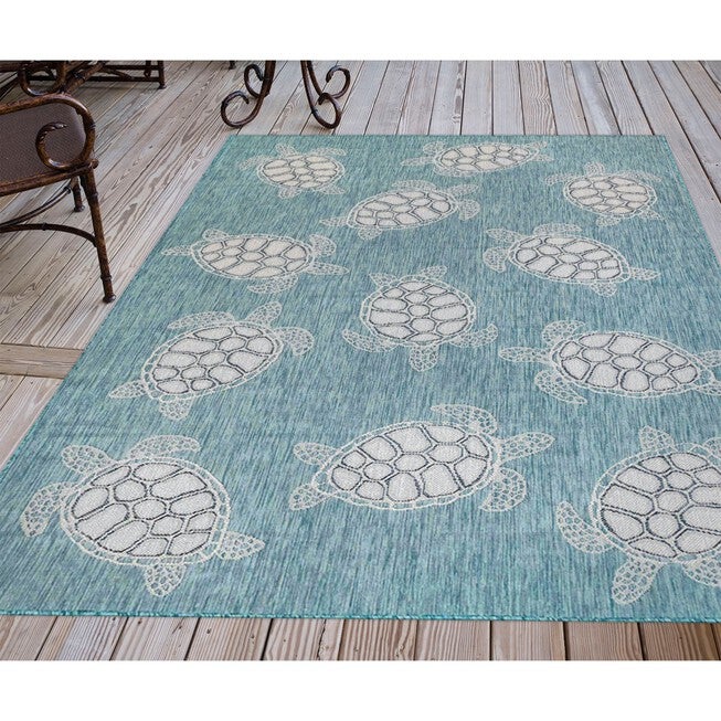 Liora Manne Carmel Seaturtles Indoor/Outdoor Rug Aqua 23 inchesX7 feet 6 inches, , on-hover image number 1