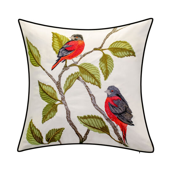 Indoor & Outdoor Embroidered Birds Decorative Pillow, RED, hi-res image number null