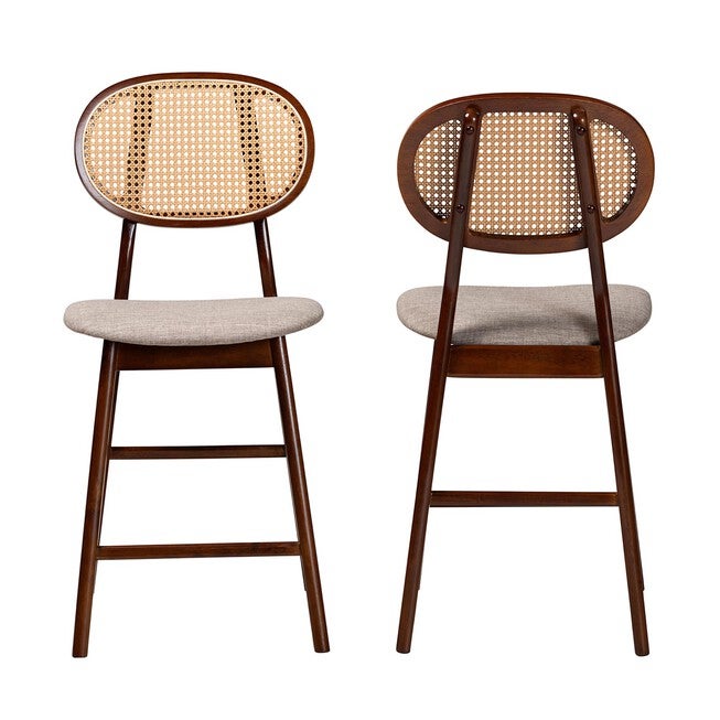 Darrion Mid-Century Modern Grey Fabric And Walnut Brown Finished Wood 2-Piece Counter Stool Set, , on-hover image number 1