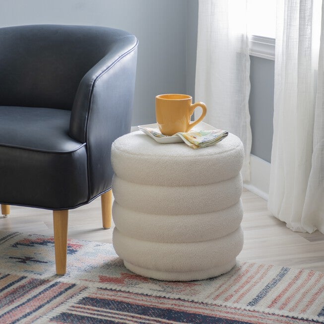 Kathy White Sherpa Round Ottoman Ottomans, , alternate image number 8