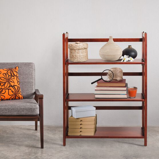 3-Shelf Folding Stackable Bookcase 27.5" Wide-Walnut, , alternate image number null