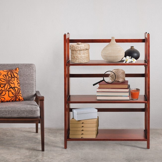 3-Shelf Folding Stackable Bookcase 27.5 inches Wide-Walnut, , alternate image number 8
