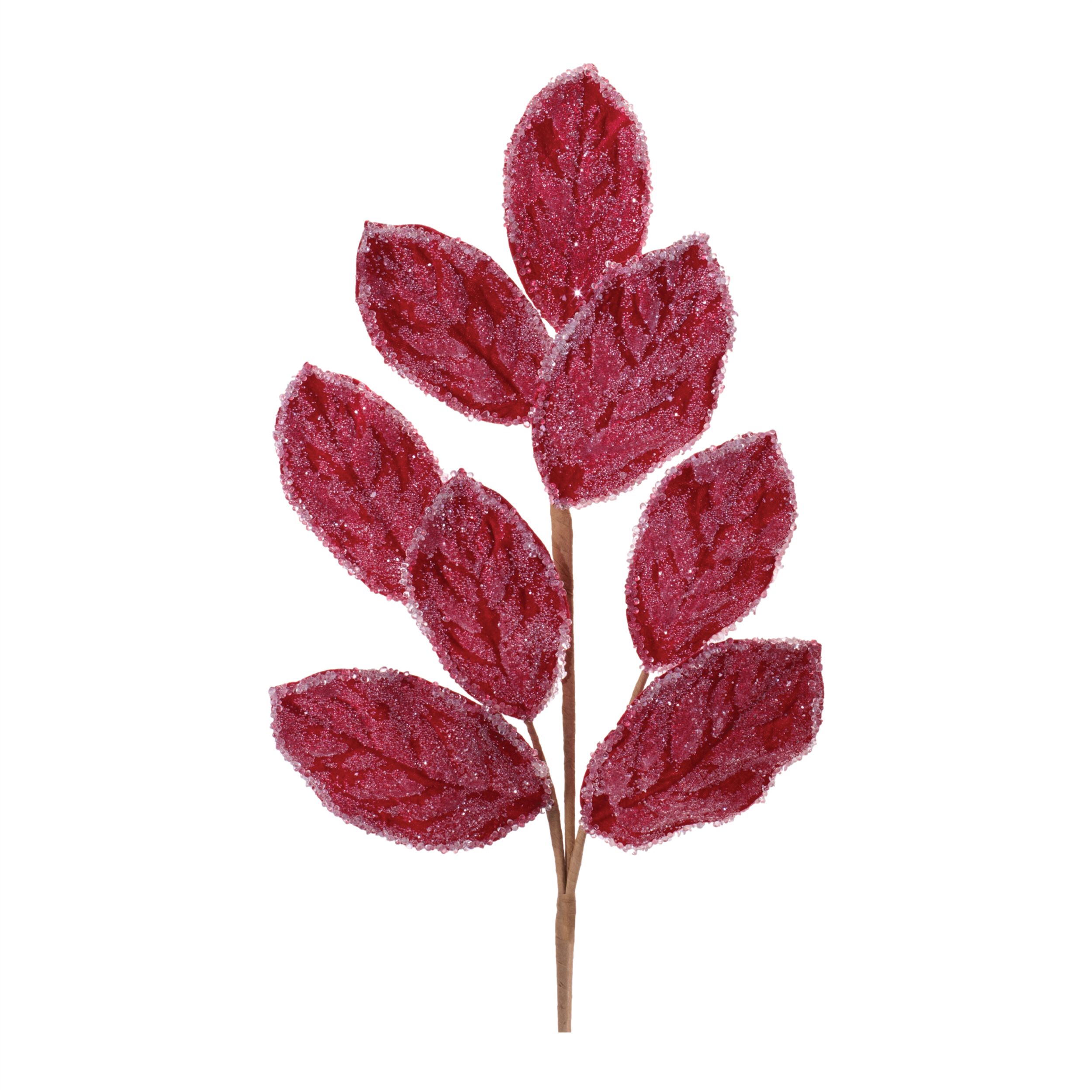 Beaded Magnolia Leaf Spray (Set of 2), RED, hi-res image number 0