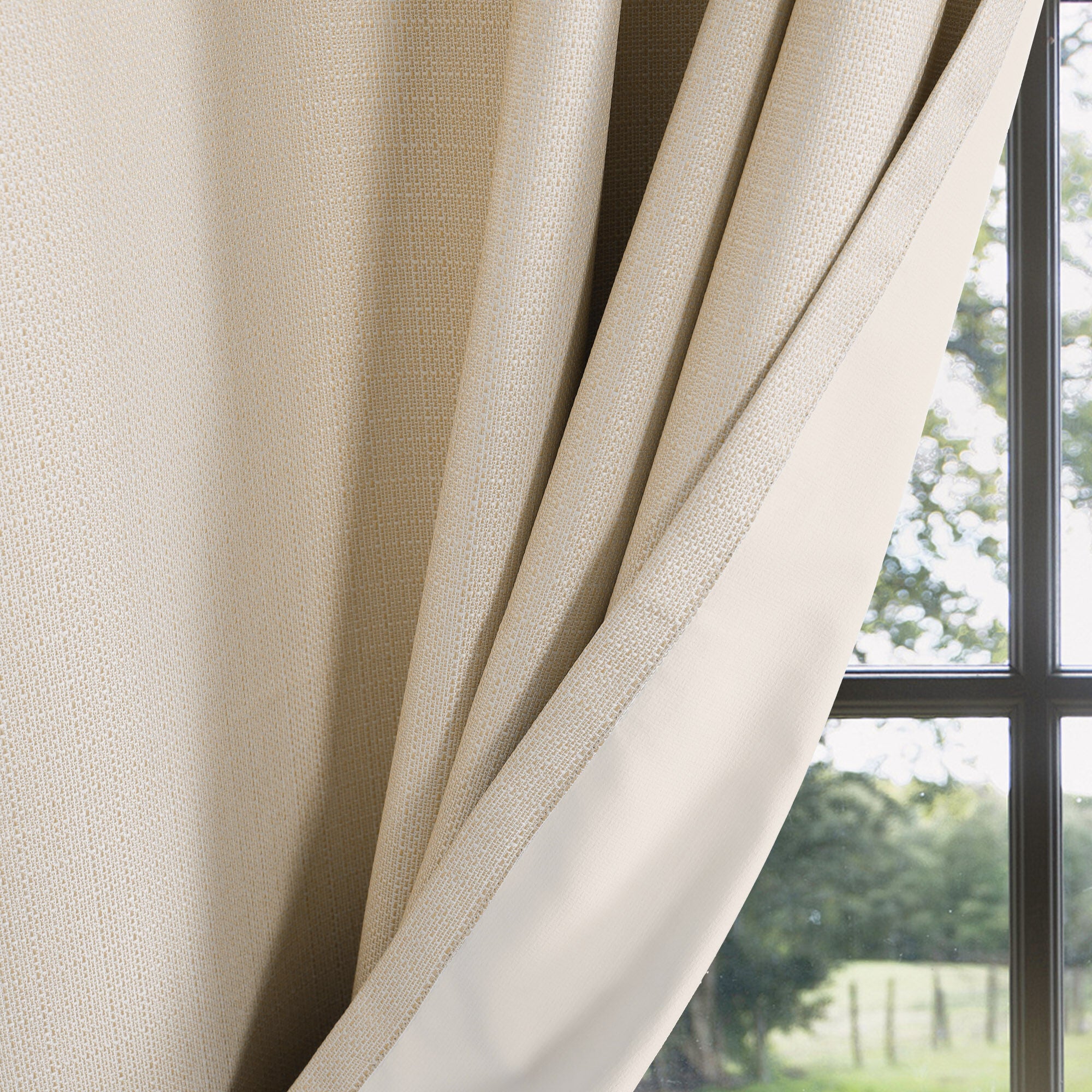 Textured Grid 100% Blackout Grommet Pair, LINEN, on-hover image number 1
