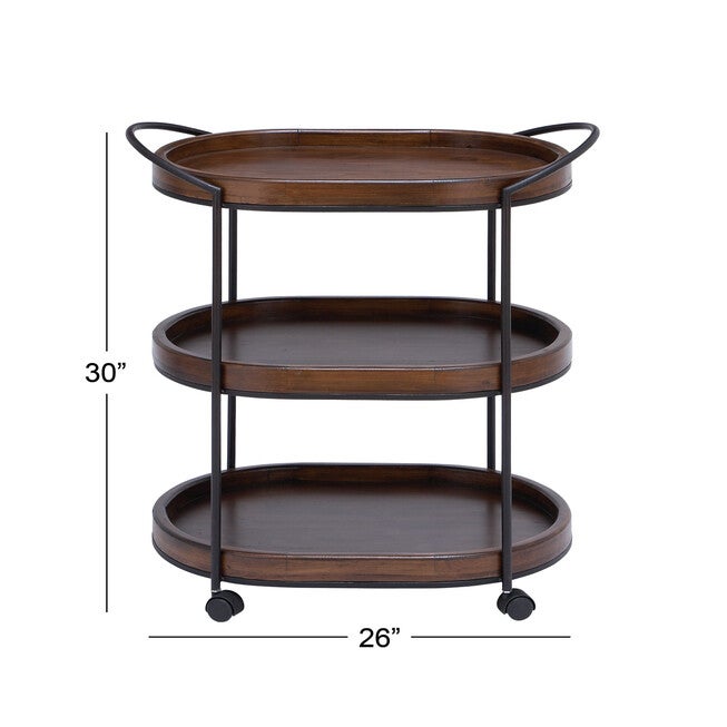 Brown Pine and Metal Traditional Bar Cart, 30x25x16, , alternate image number 5