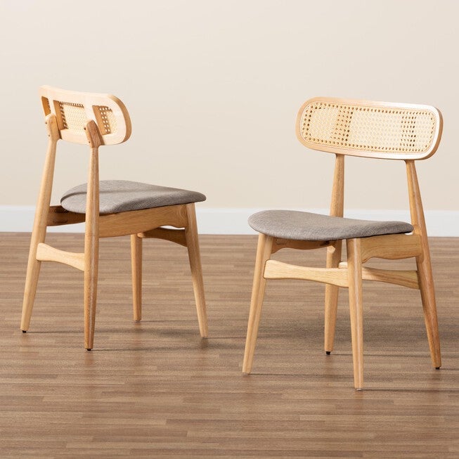 Tarana Mid-Century Modern Grey Fabric And Walnut Brown Finished Wood 2-Piece Dining Chair Set, , alternate image number 13