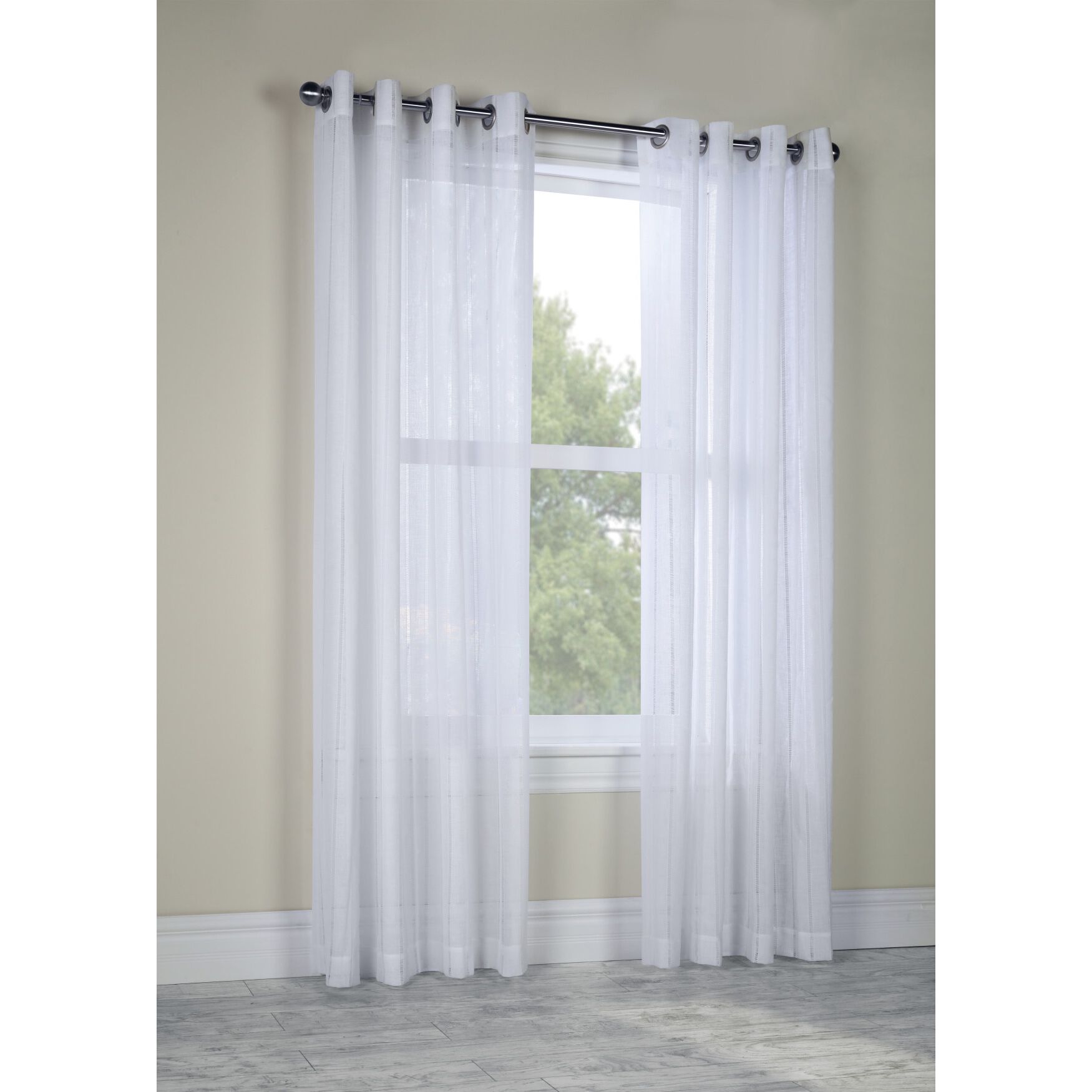 Broadway Sheer Grommet Curtain Panel, WHITE, hi-res image number 0