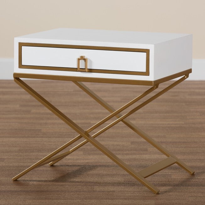 Lilibet Modern Glam And Luxe Black Finished Wood And Gold Metal 1-Drawer End Table, , alternate image number 7