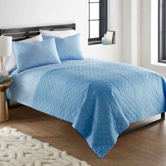 Seersucker Solid Blue 6-In-1 Quilt Set, , alternate image number null