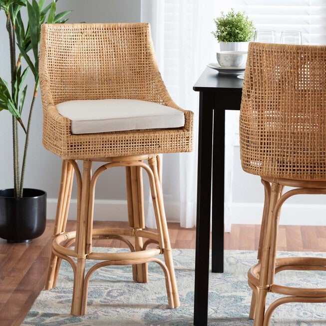 Bella Modern Bohemian Natural Brown Rattan Bar Stool, , alternate image number null