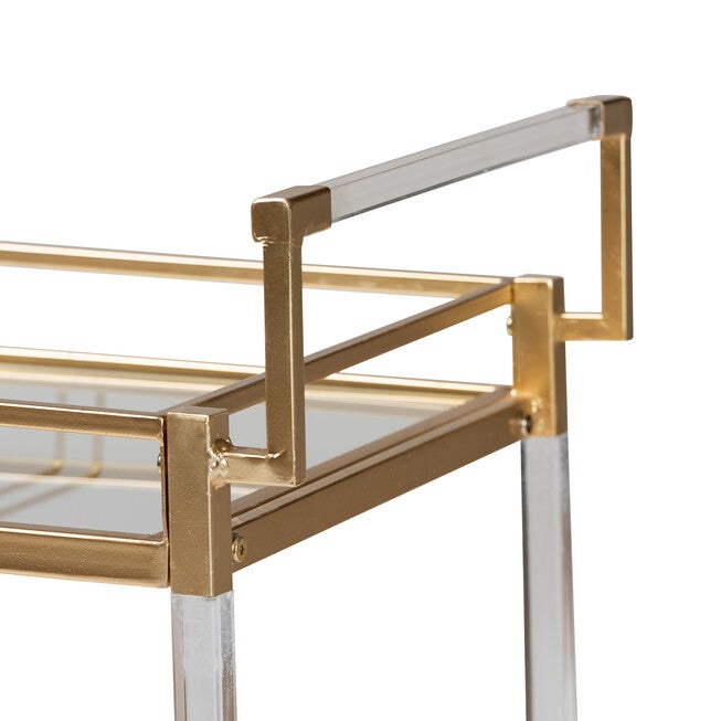 Savannah Contemporary Glam and Luxe Gold Metal and Glass Wine Cart, GOLD, alternate image number 5