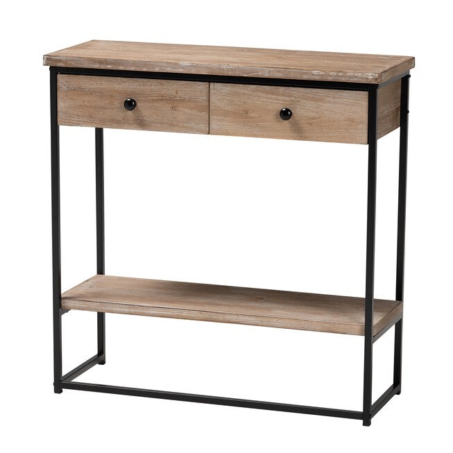 Silas Modern Industrial Natural Brown Finished Wood And Black Metal 2-Drawer Console Table, NATURAL BROWN BLACK, hi-res image number null