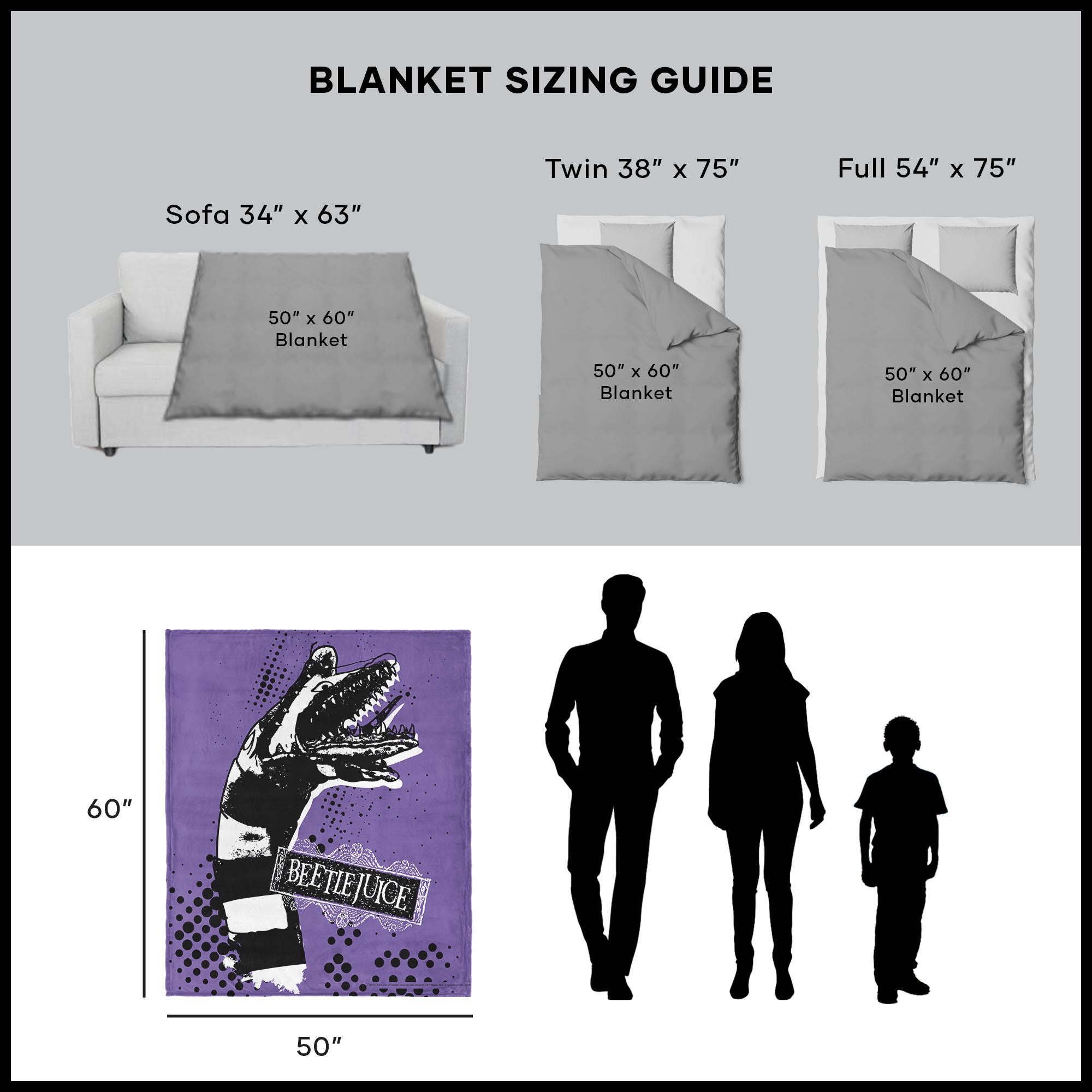 Warner Bros. Beetlejuice I Hate Sandworms Silk Touch Sherpa Throw Blanket 50X60 Inches, PURPLE, alternate image number 5