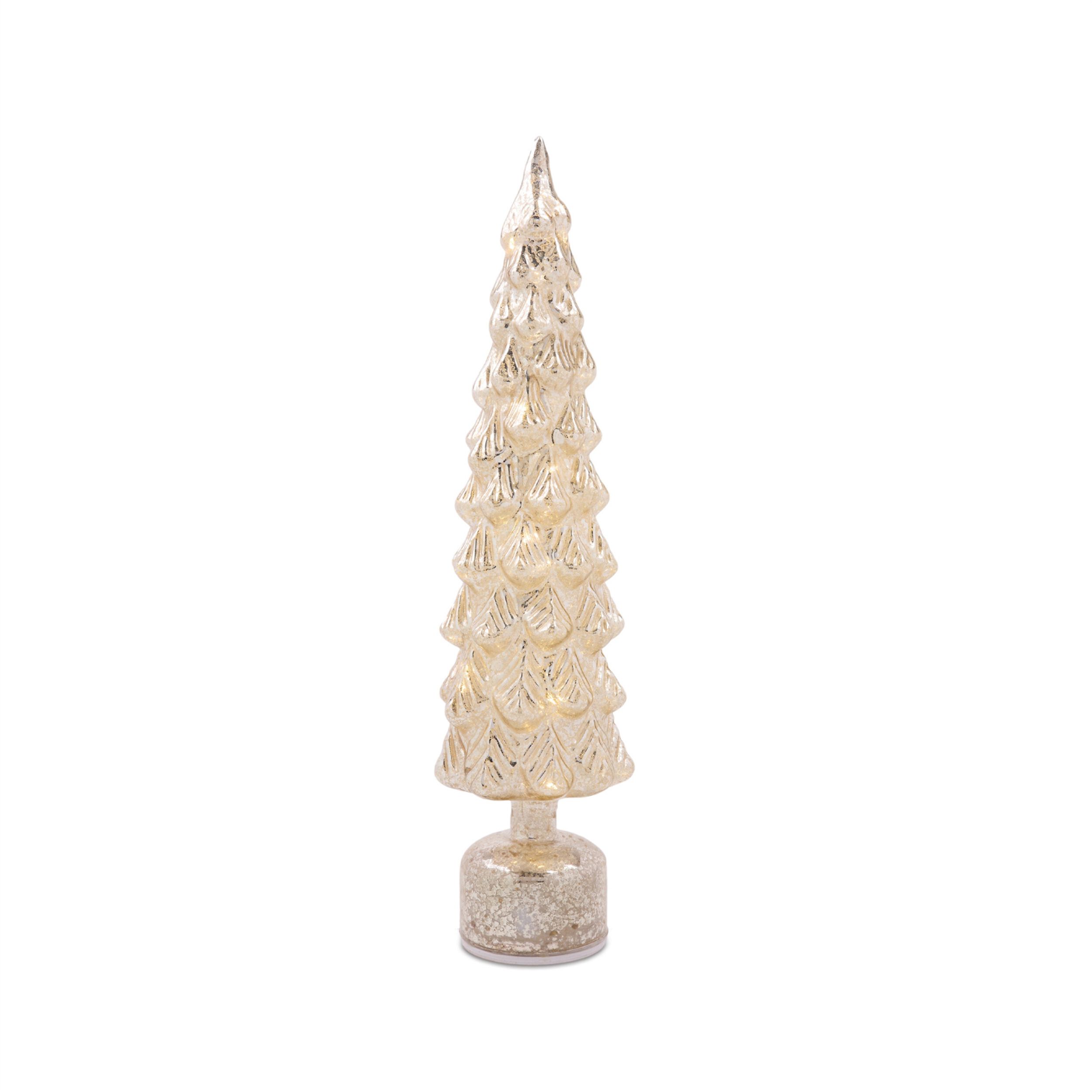 LED Mercury Glass Rotating Pine Tree (Set of 2), SILVER, alternate image number 3