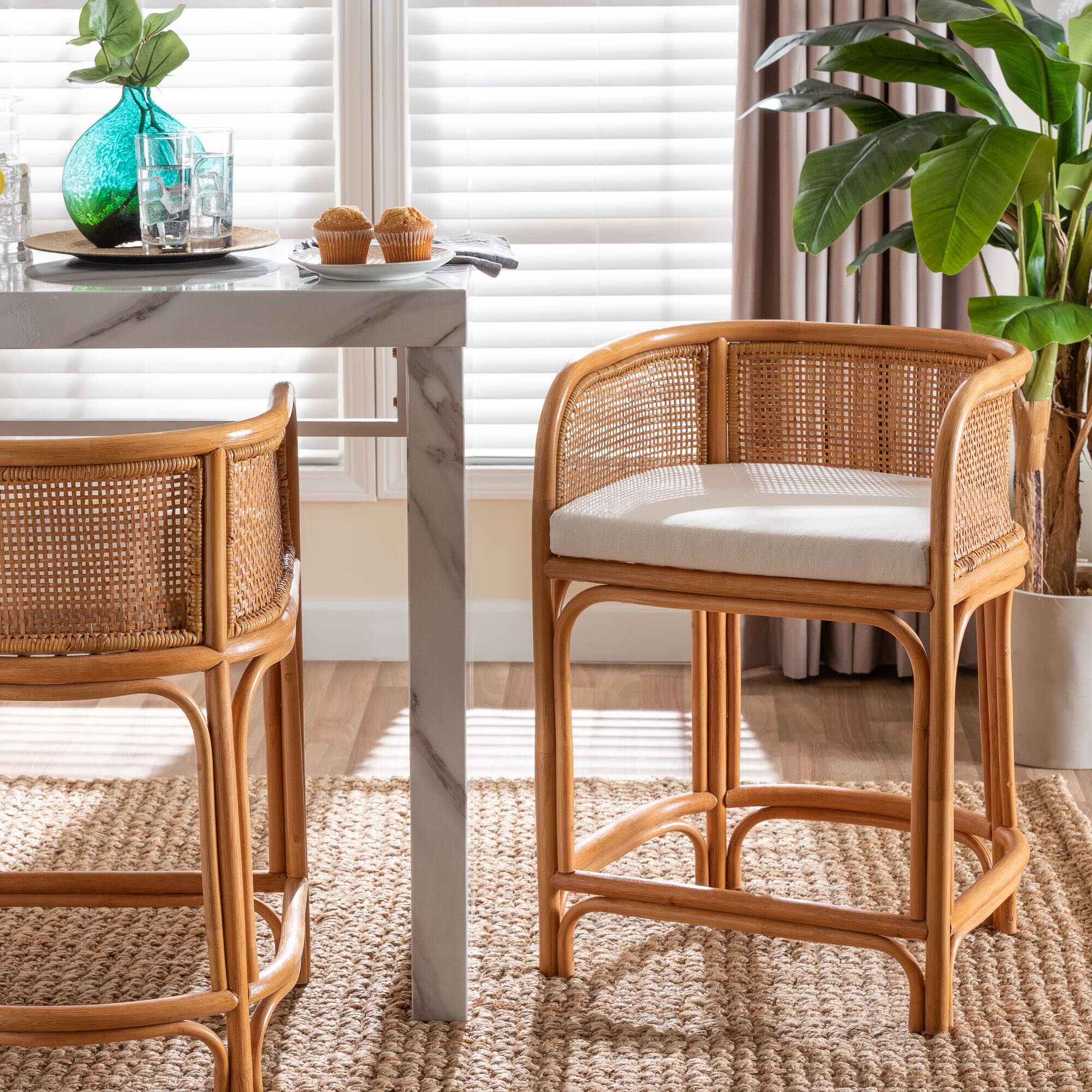 Ania Natural Rattan Counter Stool, LIGHT HONEY, hi-res image number 0