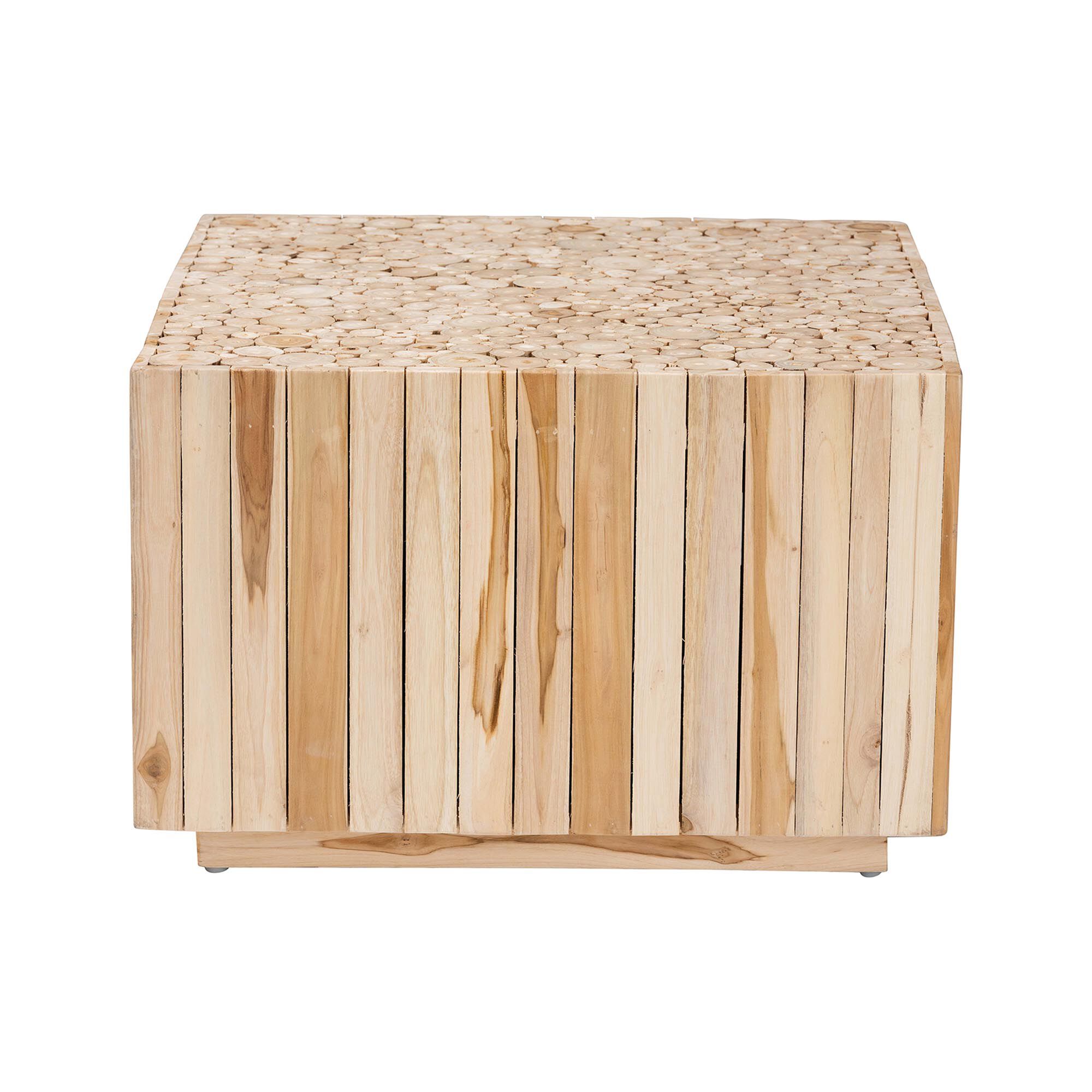 Augusta Bohemian Natural Teak Wood Coffee Table with Unique Repurposed Wood Logs, NATURAL, alternate image number 2