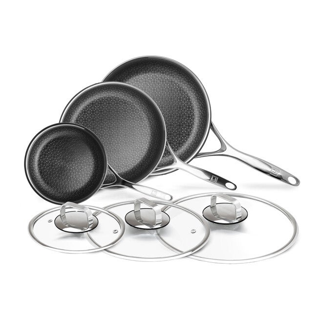 LIVWELL DiamondClad™ 6pc Hybrid Nonstick Stainless Steel Frying Pan Set, Dishwasher Safe, PFOA-free – Silver/Black, SILVER, on-hover image number null
