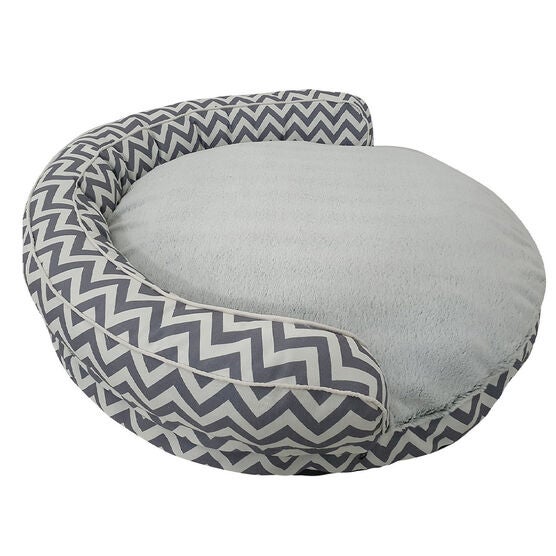 Chevron poly-cotton bolster with detachable faux fur cushion Large Size, , alternate image number null