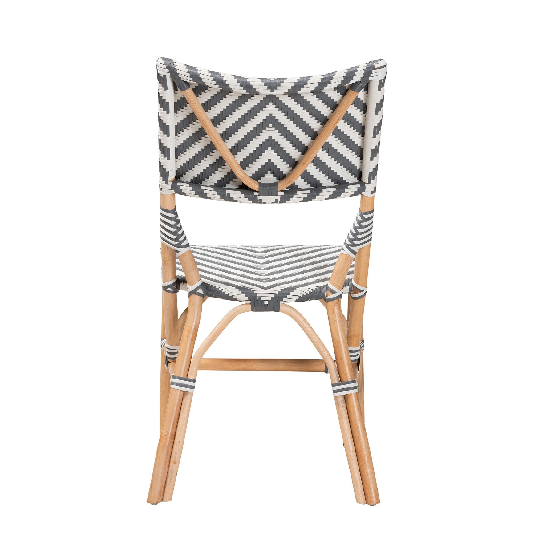Shai Modern French Grey And White Weaving And Natural Rattan Bistro Chair, , alternate image number 3