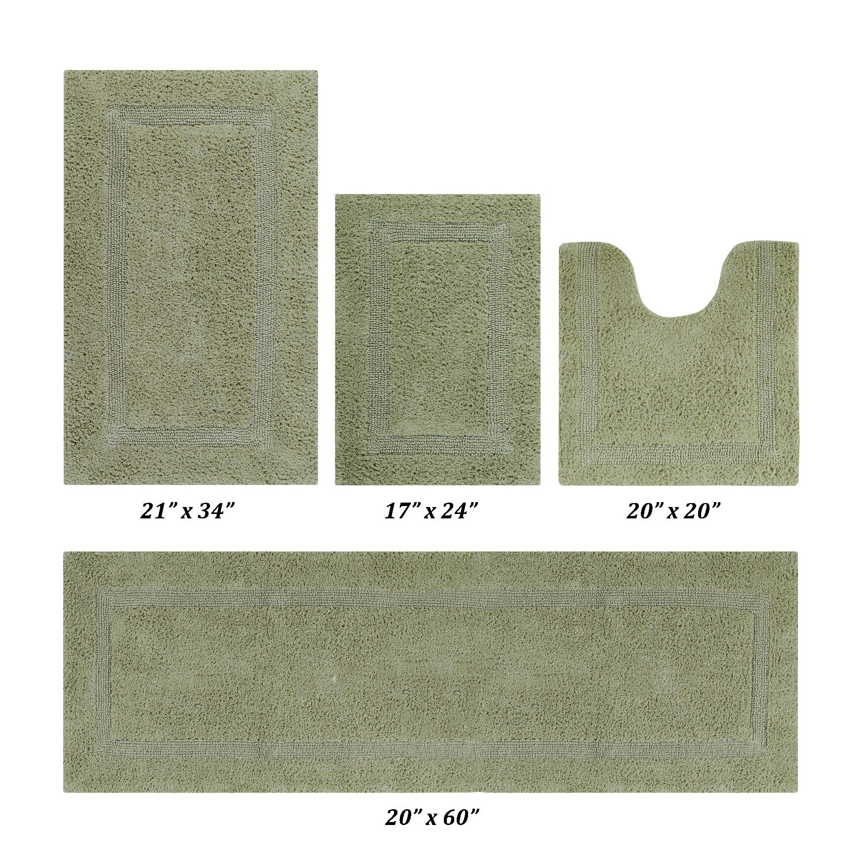 Lux Collectionis Bath Mat Rug 4 piece Set (17 inches x 24 inches | 20 inches x 20 inches | 21 inches x 34 inches | 20 inches x 60 inches), SAGE, hi-res image number 0