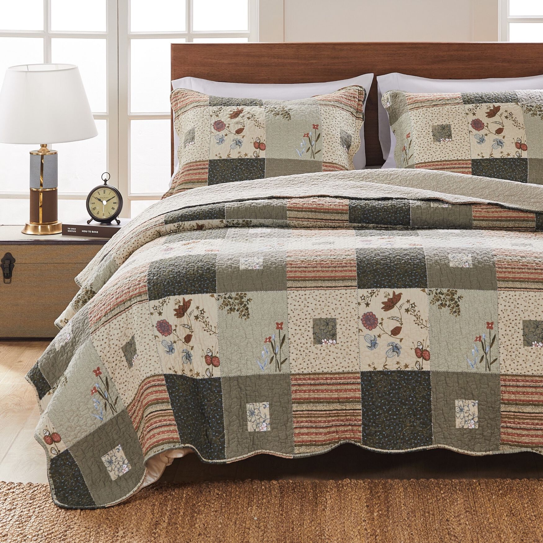 Sedona Wildflower Striped Patchwork 100% Cotton Quilt Set, , on-hover image number 1