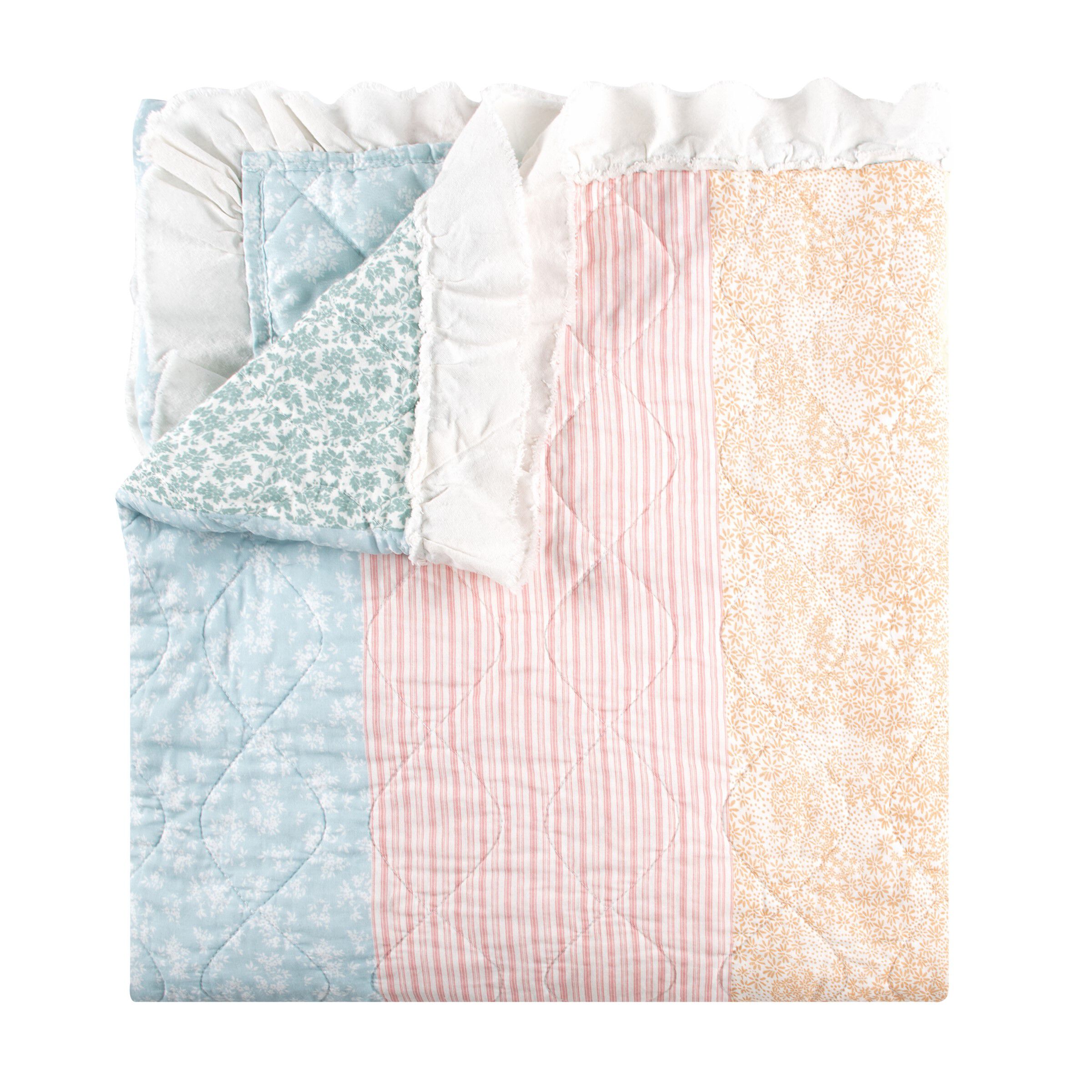 Tessie Ruffled Shabby Chic Quilted Throw Blanket, PASTEL, alternate image number 1