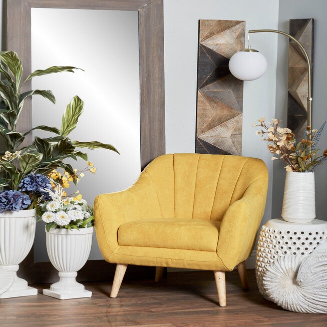 Yellow Polyester And Wood Modern Accent Chair Accent Chair, , alternate image number null