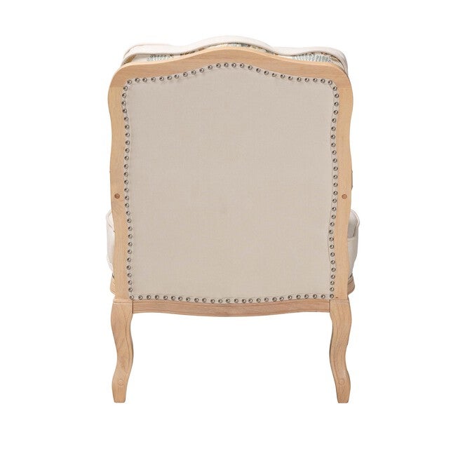 Andre Traditional French Quilted Fabric And Whitewash Finished Wood Accent Chair, , alternate image number null