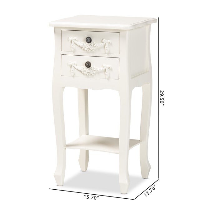 Eliya Classic And Traditional White Finished Wood 2-Drawer Nightstand, , alternate image number null