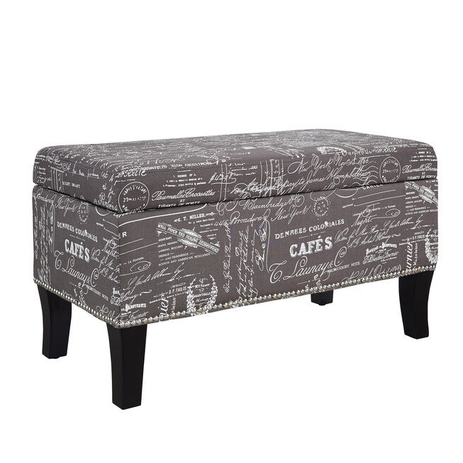 Stephanie Ottoman Grey Linen With Script, , alternate image number null