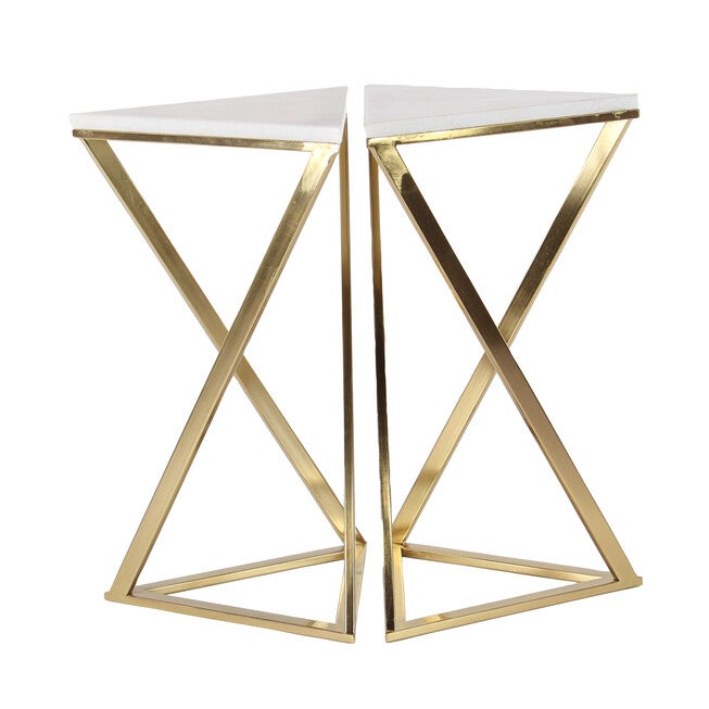 Set of 2 Gold Marble Contemporary Accent Table, 14 inches x 24 inches, WHITE, hi-res image number null