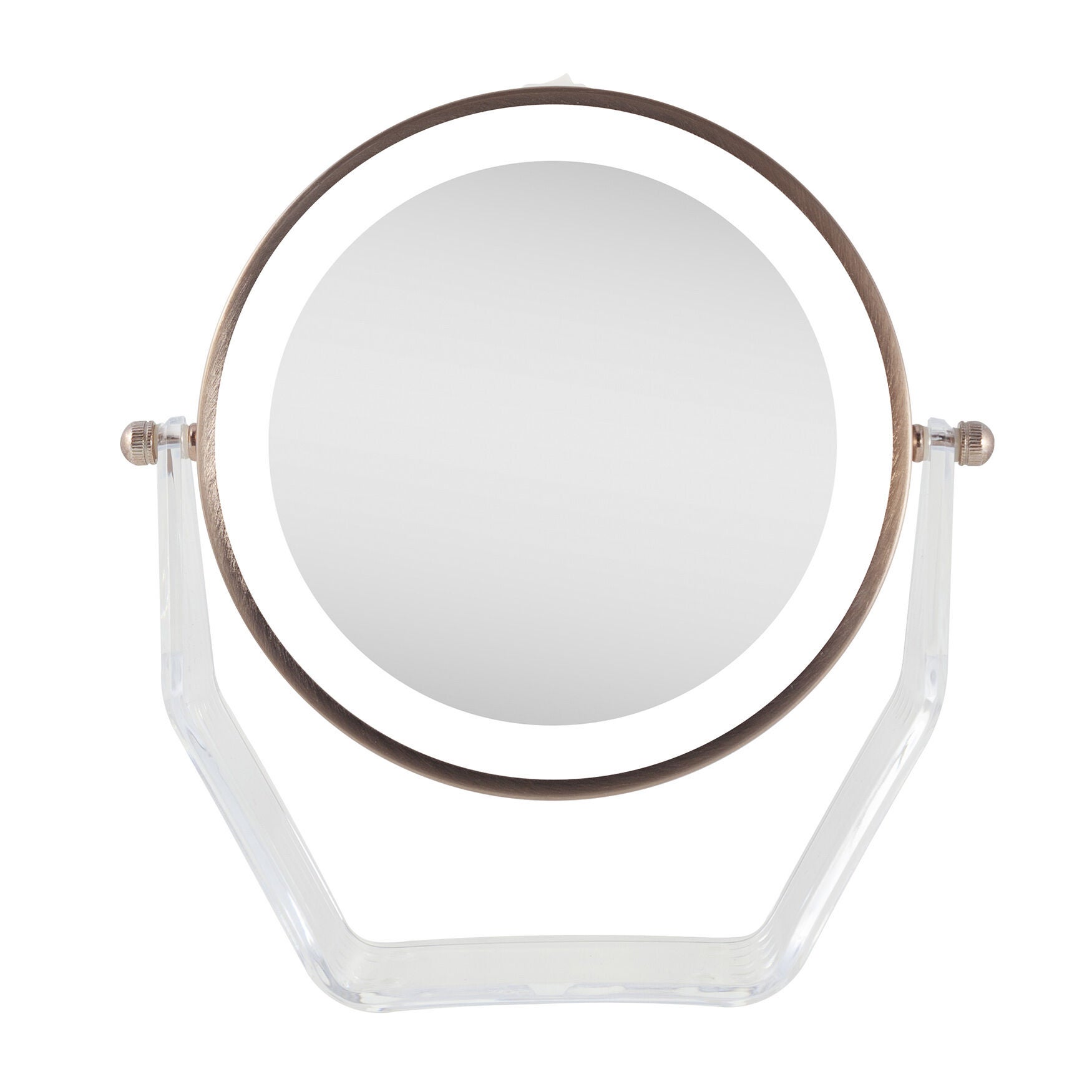 Two-Sided LED Lighted Vanity Swivel Mirror in Acrylic Base, 8X/1X, ROSE, hi-res image number 0