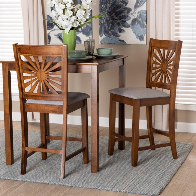 Olympia Modern Beige Fabric And Espresso Brown Finished Wood Counter Stool, , alternate image number null