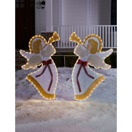 set of 2 pre-lit outdoor angels, RED WHITE GOLD, hi-res image number null