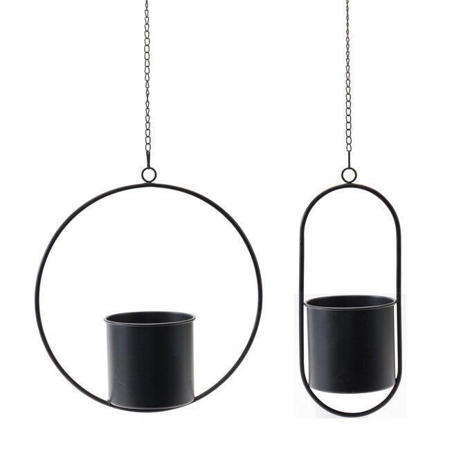 Modern Hanging Planter With Frame (Set Of 2), BLACK, hi-res image number null