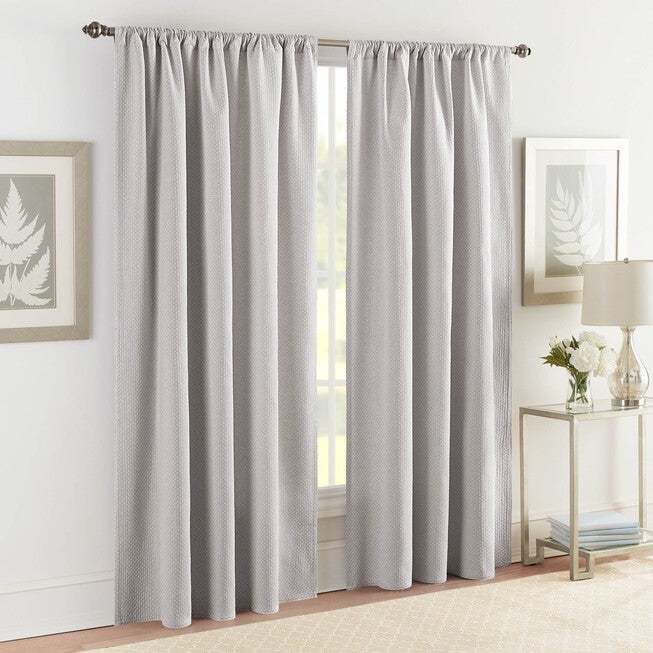 Sunset European Matelassé Window Panel Pair, GRAY, hi-res image number 0