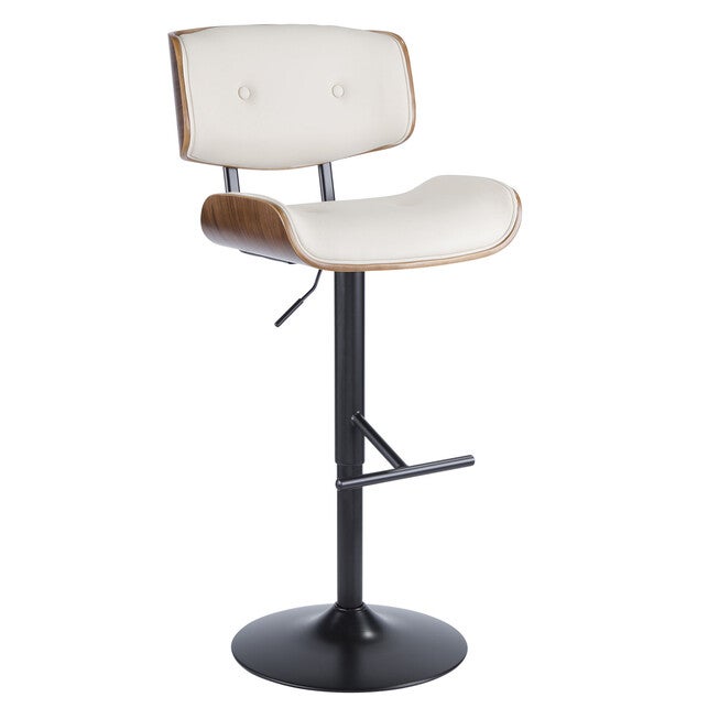 Lombardi Mid-Century Modern Adjustable Barstool In Walnut With Faux Leather Upholstery, WALNUT CREAM, hi-res image number null