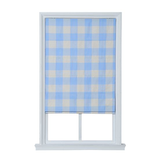 Cordless Plaid Flat Roman Shade, SKY BLUE, hi-res image number null
